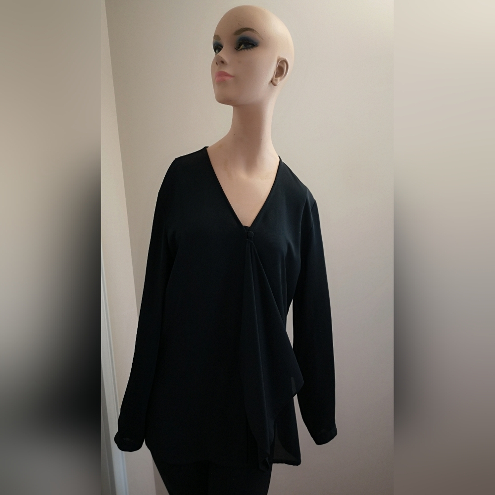 Bianca Women's Black Drape Front Tunic Blouse Size 10